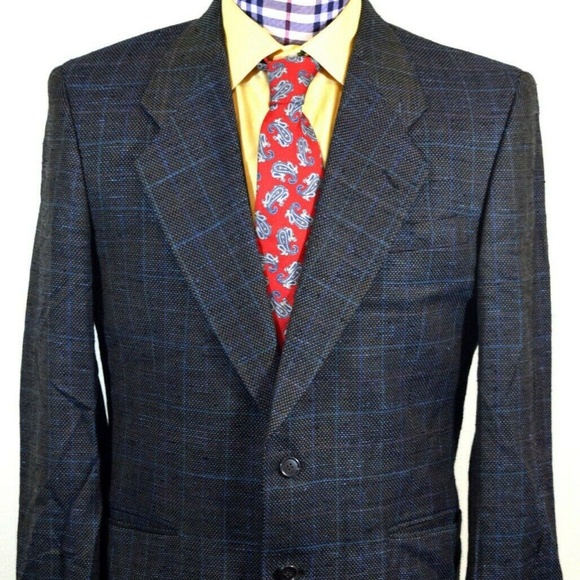 Lanvin Gray Silk Linen Windowpane Sport Coat 40R
